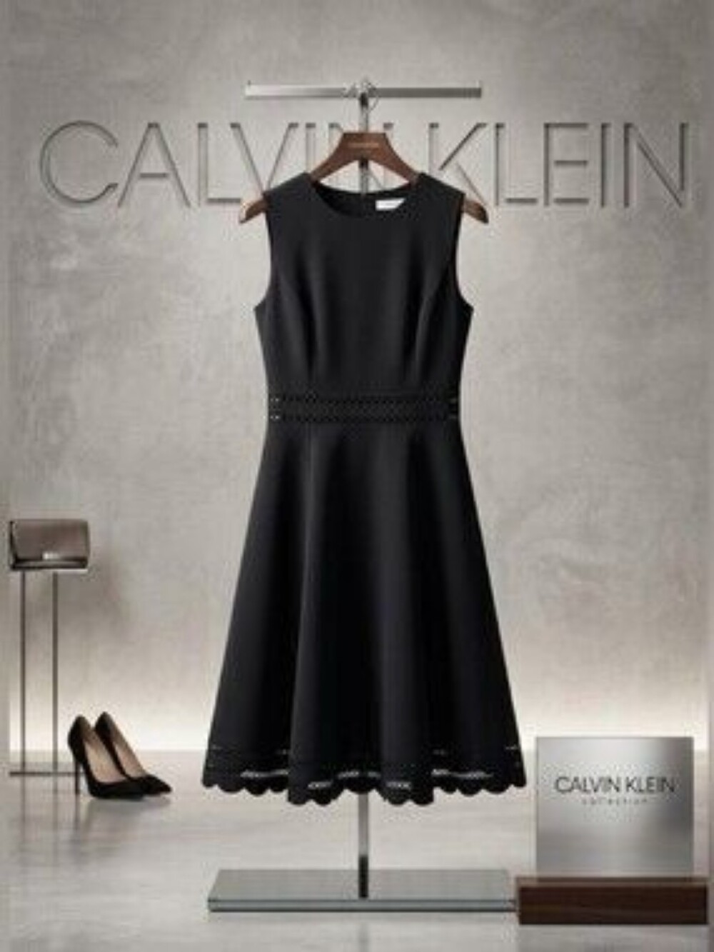 Calvin Klein Illusion Eyelet Trim Fit-and-Flare Dress